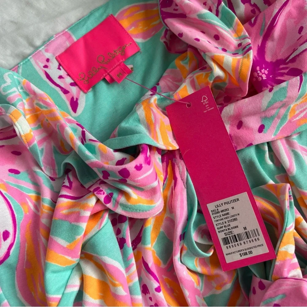 Lilly Pulitzer Fontaine Wrap Dress Bonita Blooms Blue Pink NWT Medium - Picture 3 of 9